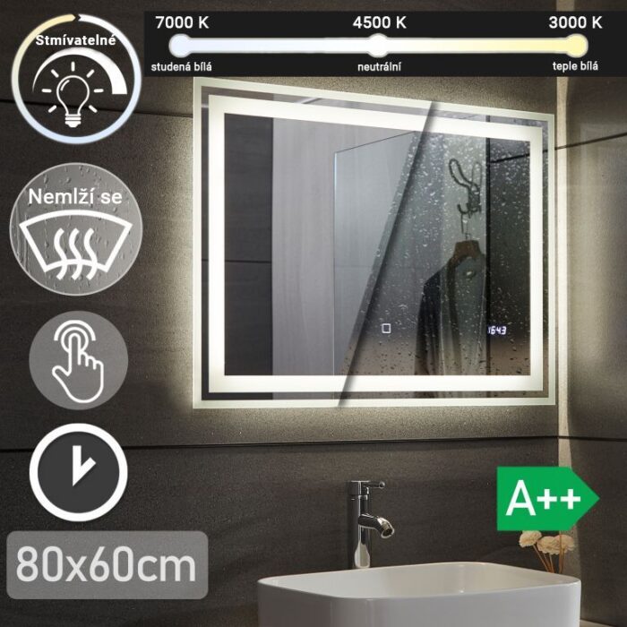 Aquamarin Koupelnové zrcadlo s LED osvětlením, 80 x 60 cm 80789 - Image 2