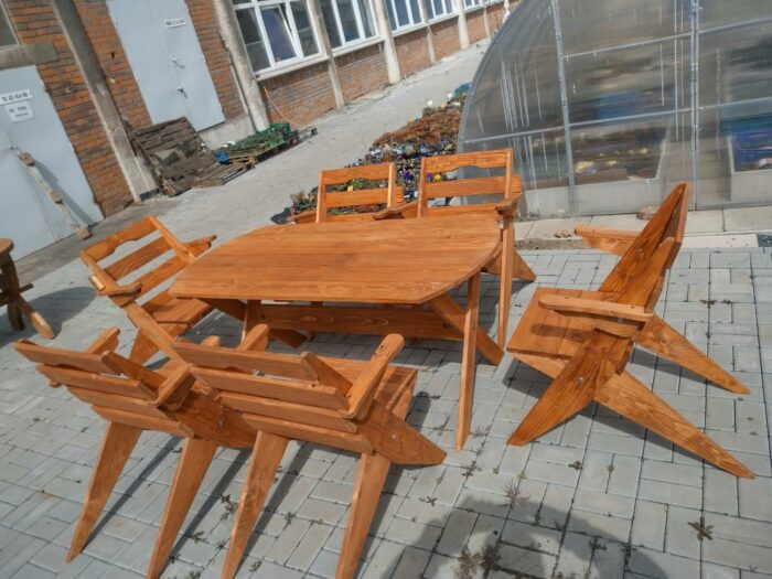 Dřevěná sestava zahradního nábytku Oválný stůl + 6 židlí TEAK - Obrázek 2