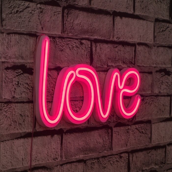 Neonový LED nápis Love - růžová světelná dekorace na zeď, 37 x 19 cm