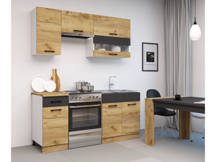 Kuchyně VIVIANA 120/180 cm, korpus: bílý, dvířka: dub craft zlatý/matera